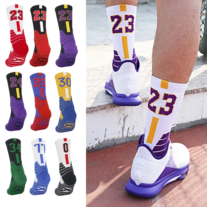 

Socks Thickened Sports Unisex High Basketball Socks Knee Towel Number Bottom Cycling Running Adult calcetines Male Female Socks