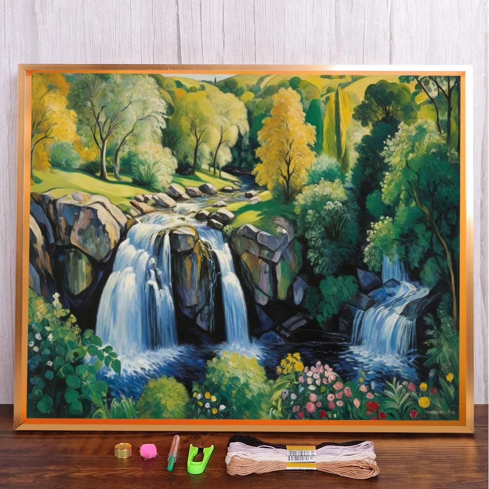 Landschaft Wasserfall Gedruckt Kreuz Stich Kit DIY Stickerei DMC Fäden Handwerk Hobby Malerei Nähen Großhandel Gezählt Zahnseide