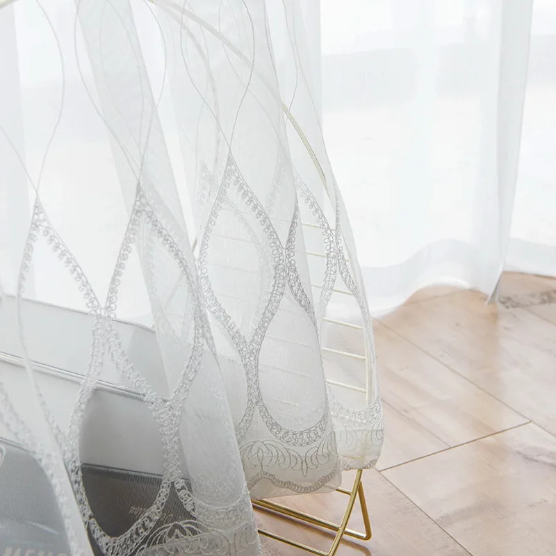 

Embroidery White New Design Towel Embroidery Sheer Curtains for Living Room Vertical Stripe Kitchen Window Tulle Curtains