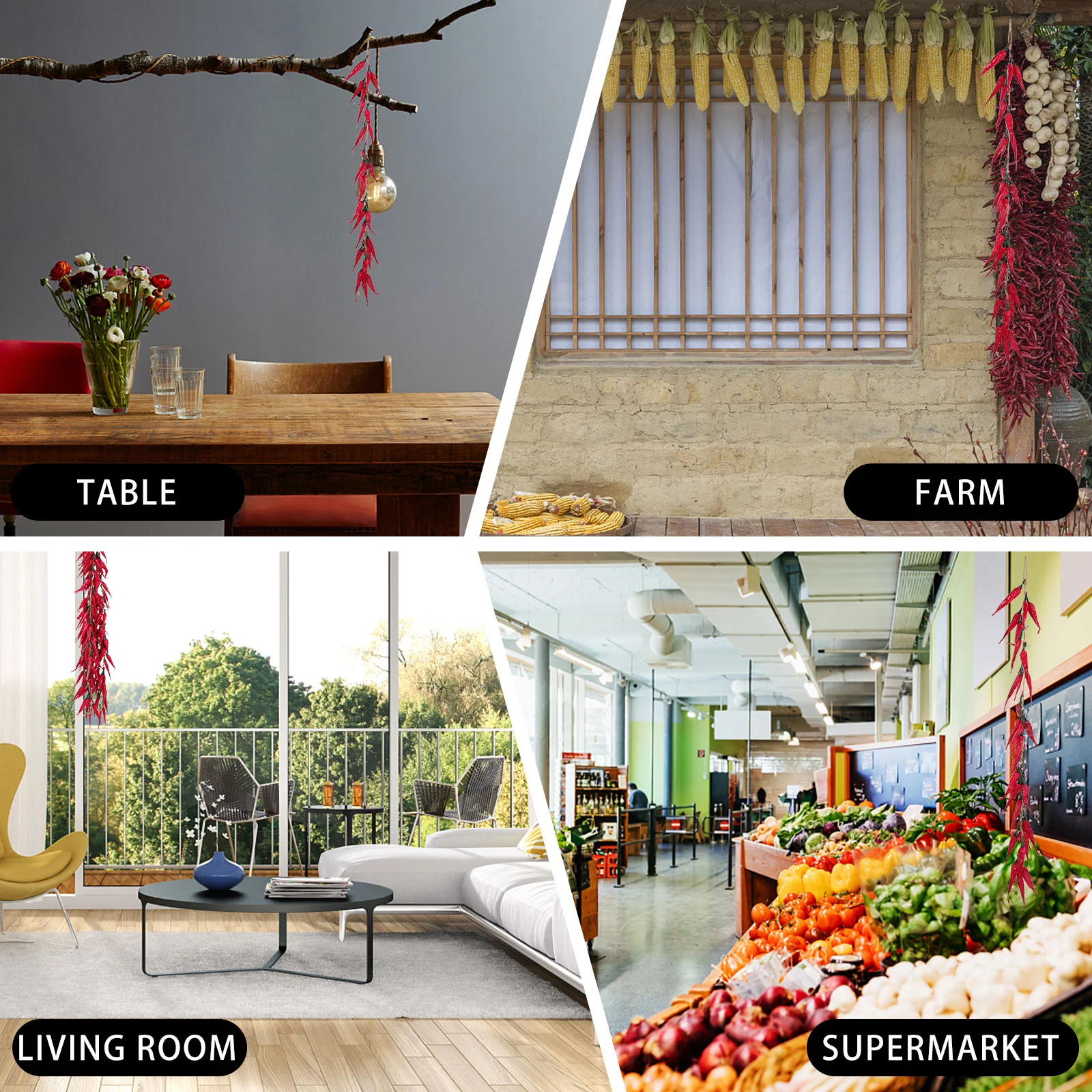 Chili Pepper Model Decoration Vegetable Fruit Garland Vine Toy Fake Hot Peppers Water Red Pendant Wreath 5 Pcs vegetable ornaments