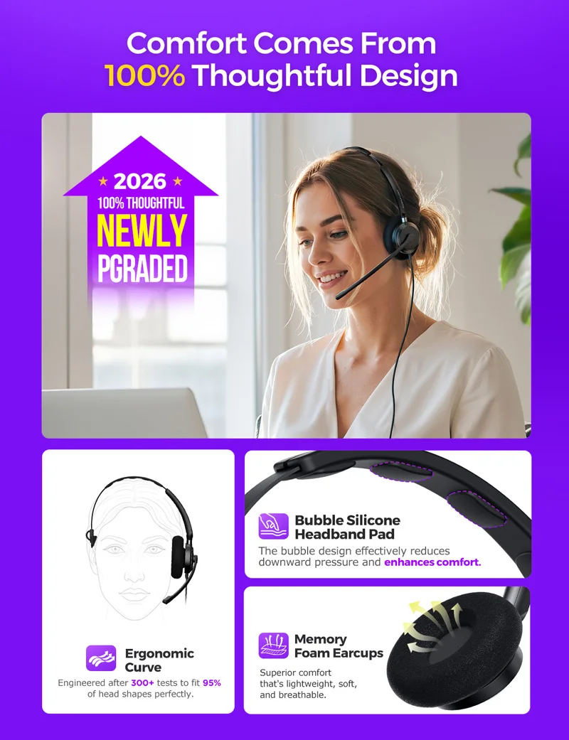 PC 컴퓨터용 RownFusny USB 헤드셋 노트북용 소음 제거 마이크 콜센터용 유선 헤드셋 업무용 Zoom Skype Teams용 헤드셋