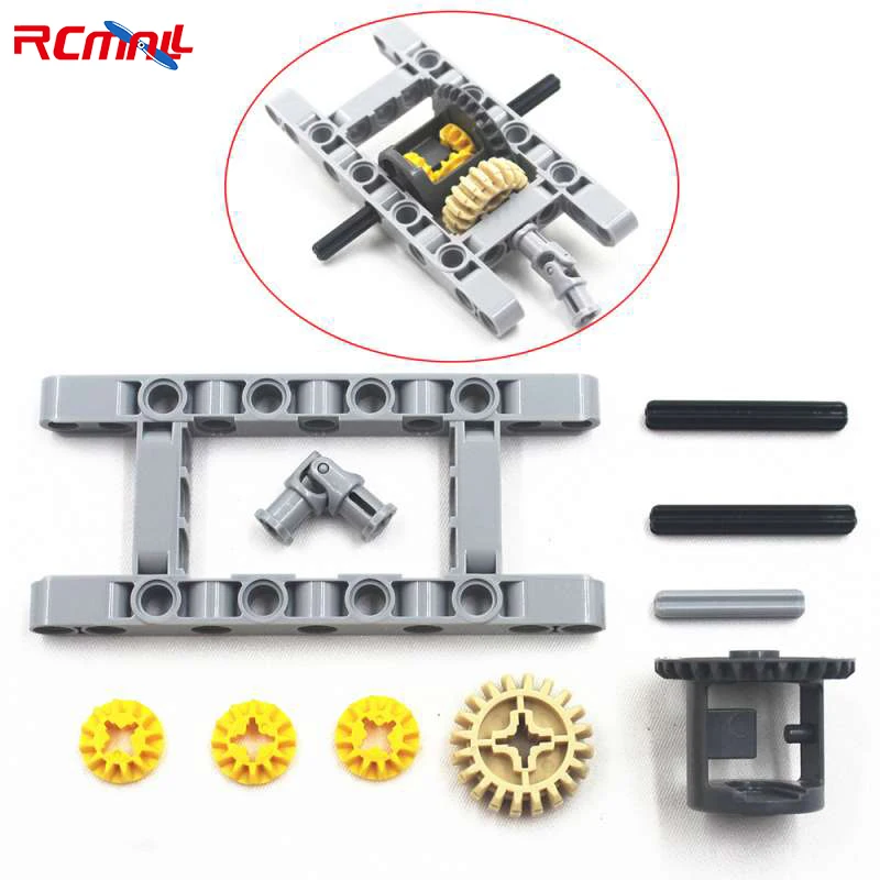 10pcs Technical Parts Framed Differential Gear Set Kit Crawler Car Truck Joint Axle Frame Liftarm Compatible with Legoed
