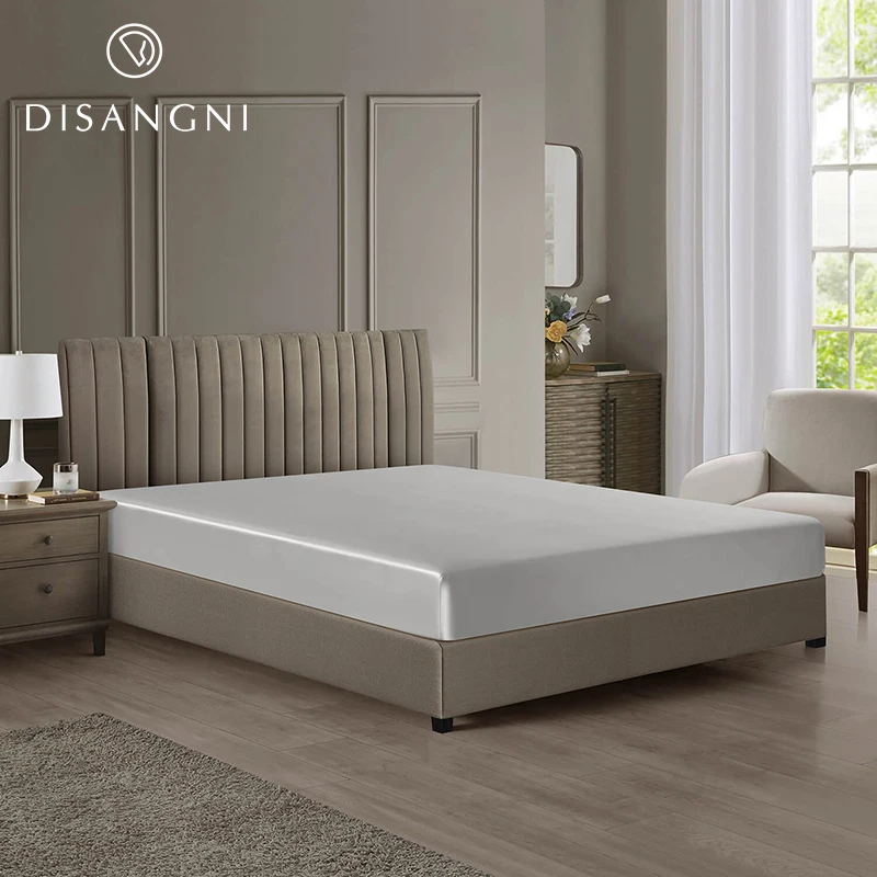 DISANGNI 22 Momme 6A Grade 100% Mulberry Silk Fitted Sheet, Oeko-Tex Certified, 1 Piece Luxury Soft Silk Fitted Sheet, Deep Pock 6