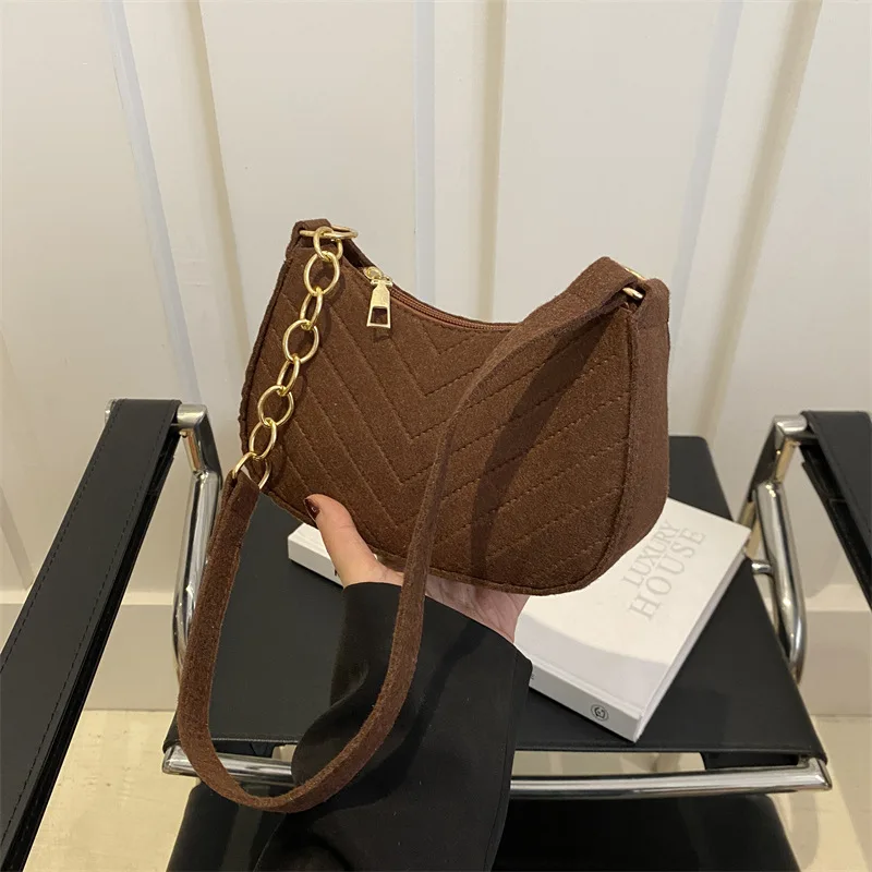 

Casual Fashion Crossbody Bag Women's New Single Shoulder Bag Female Niche Design Black Khaki Lake Blue Felt Women's Handbags