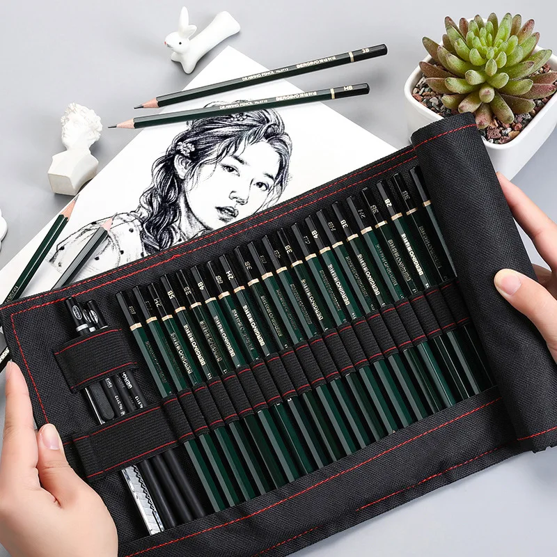 

Erasable Sketch Pencil Charcoal Sketch Entry Painting Pencil Tool Set Sketch Painting School Supplies Cloth Bag Roller Blind