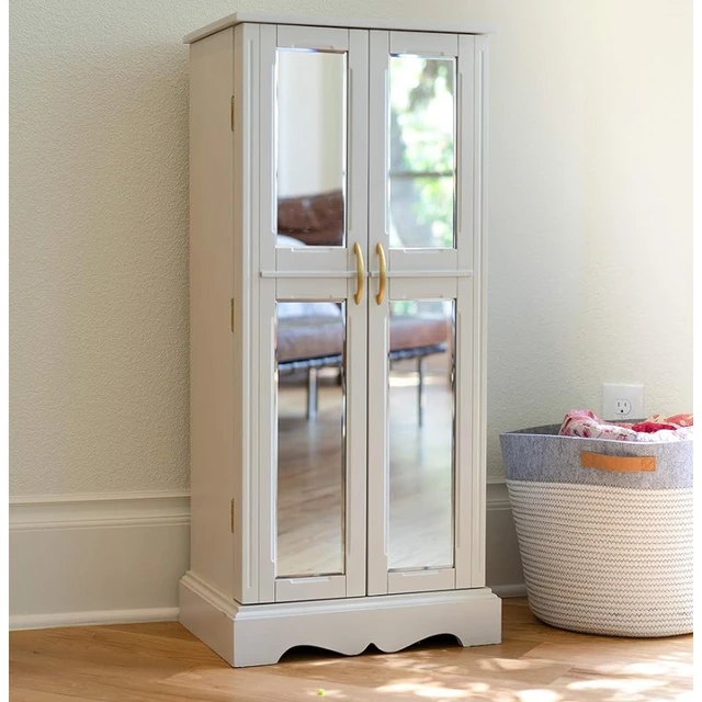 Mirrored Jewelry Box Organizer Armoire Cabinet - White