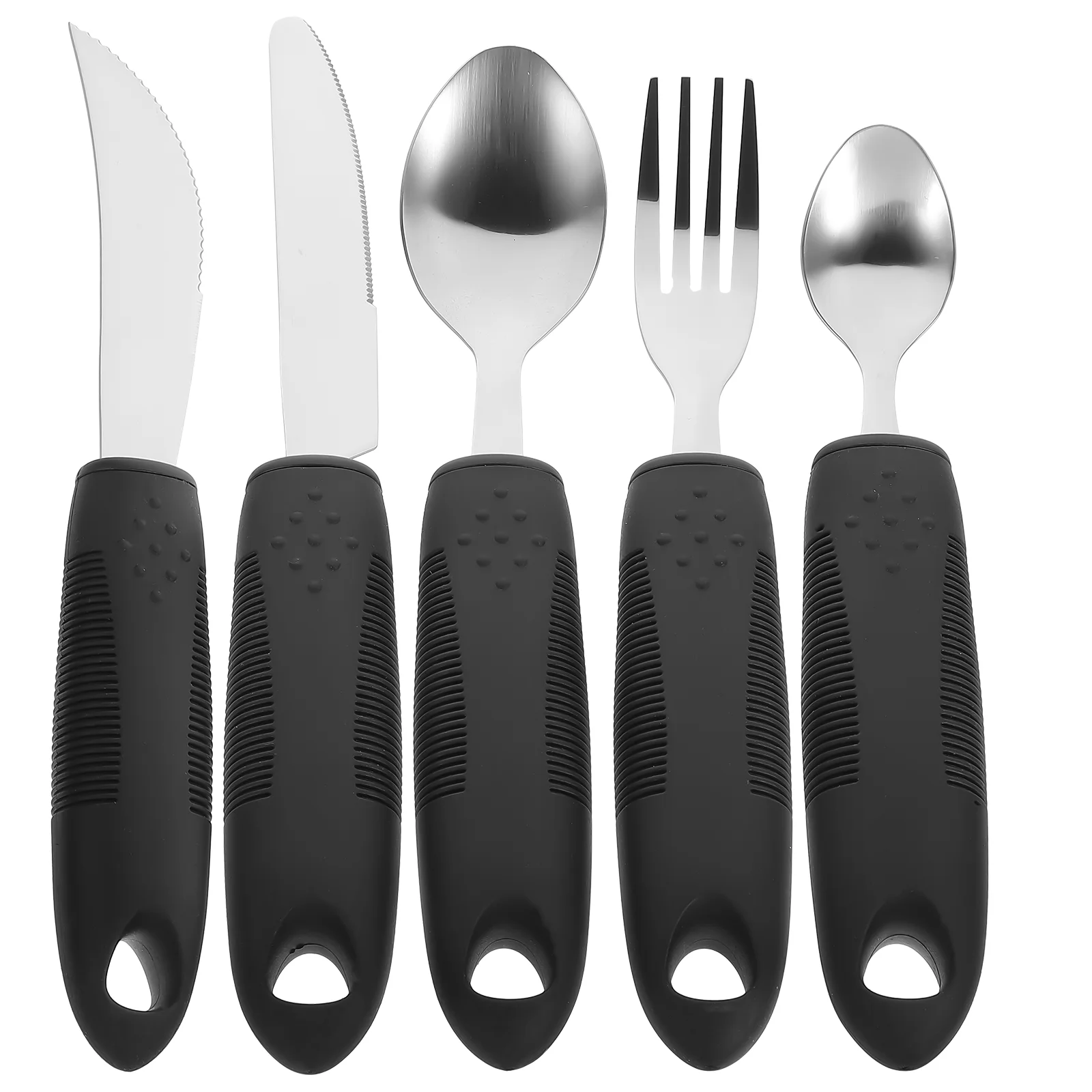 

Easy Grip Adaptive Utensils 5 Piece Set Weighted Utensils Hand Tremors Parkinsons Elderly Stainless Steel Fork Knife Spoon