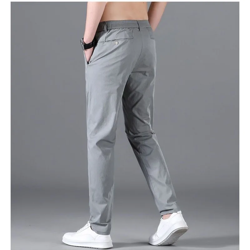 Summer 2024 Men Thin Style Solid Color Casual Commuting Trousers Ice Shreds Quick Drying Straight Cylinder Slim All-match Pants