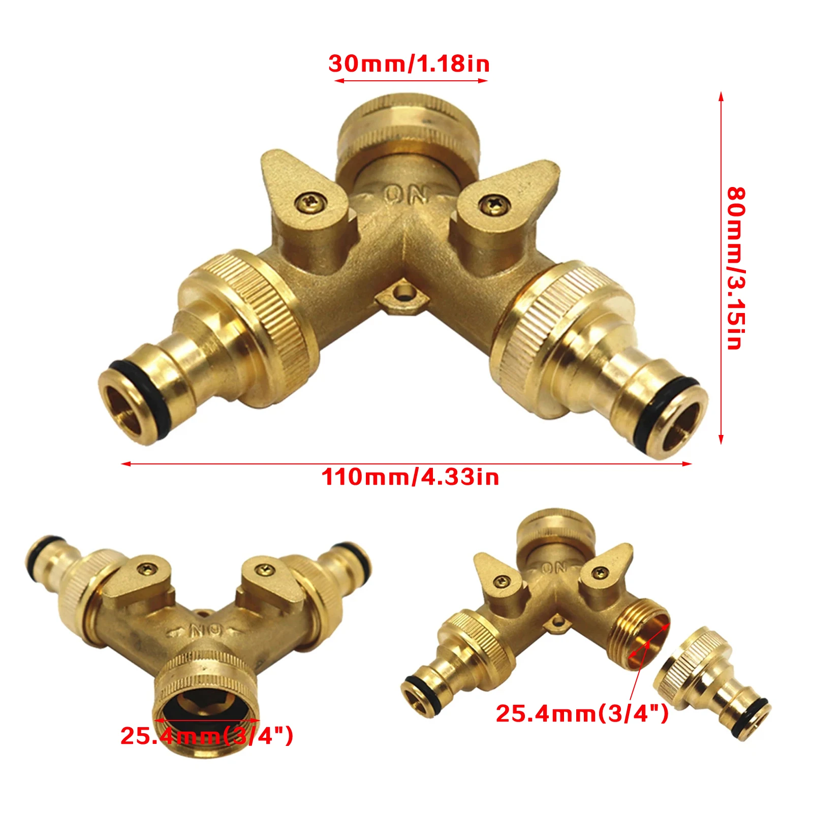 Brass Fittings 3/4 Inch Garden Ball Valve Y Type 6 Points Brass Nipple Connector Double Head Garden Connector