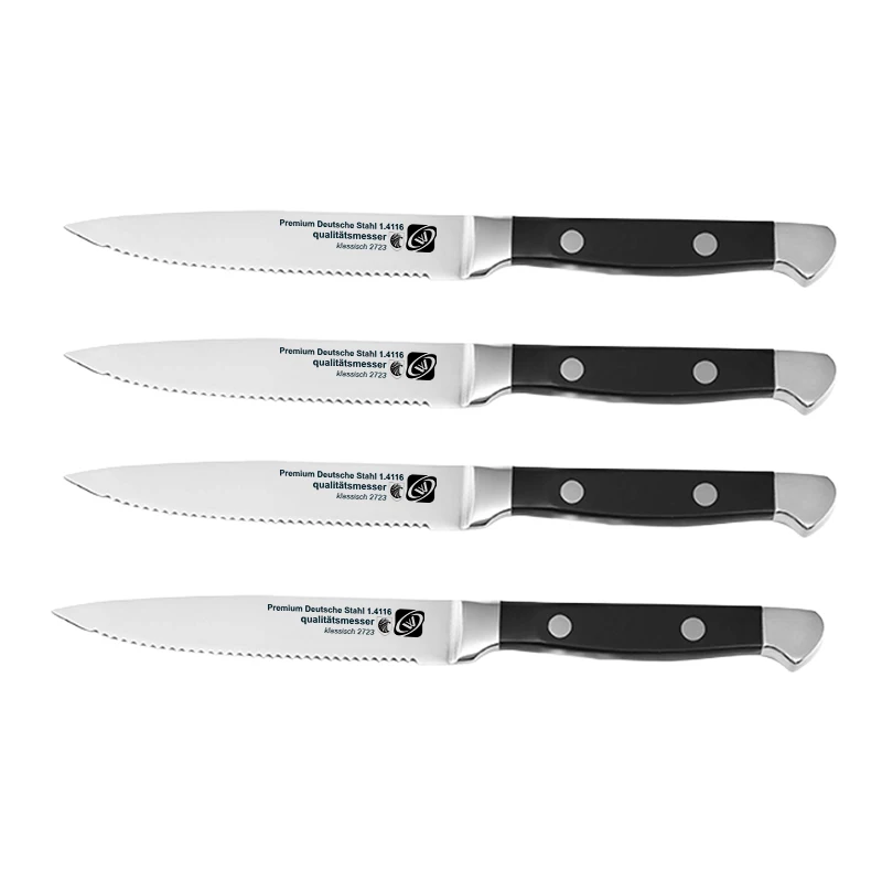 6 Pcs German Steel Steak Knife Set Highly Polished Handles With Block Faca  Churrasco Cuchillos De Cocina Steak Knives