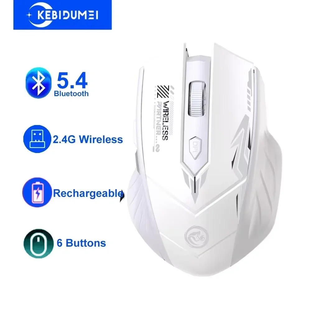 ماوس لاسلكي KEBIDUMEI 2.4G بتقنية بلوتوث 5.4، 6 أزرار، صامت، قابل لإعادة الشحن، ماوس ألعاب مريح للكمبيوتر واللابتوب والماك بوك