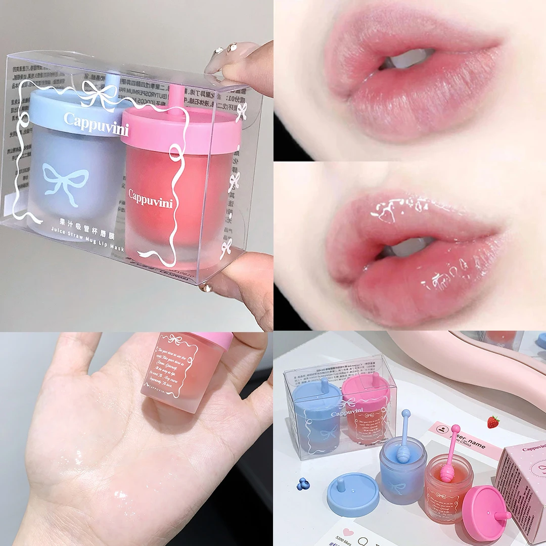 Description Picture 2 of item1/2pcs Crystal Balm Lip Mask Colourless Winter Moisturizing Lip Gloss Gel Lip Tint Fruit Flavor Strawberry Lips Care Repair