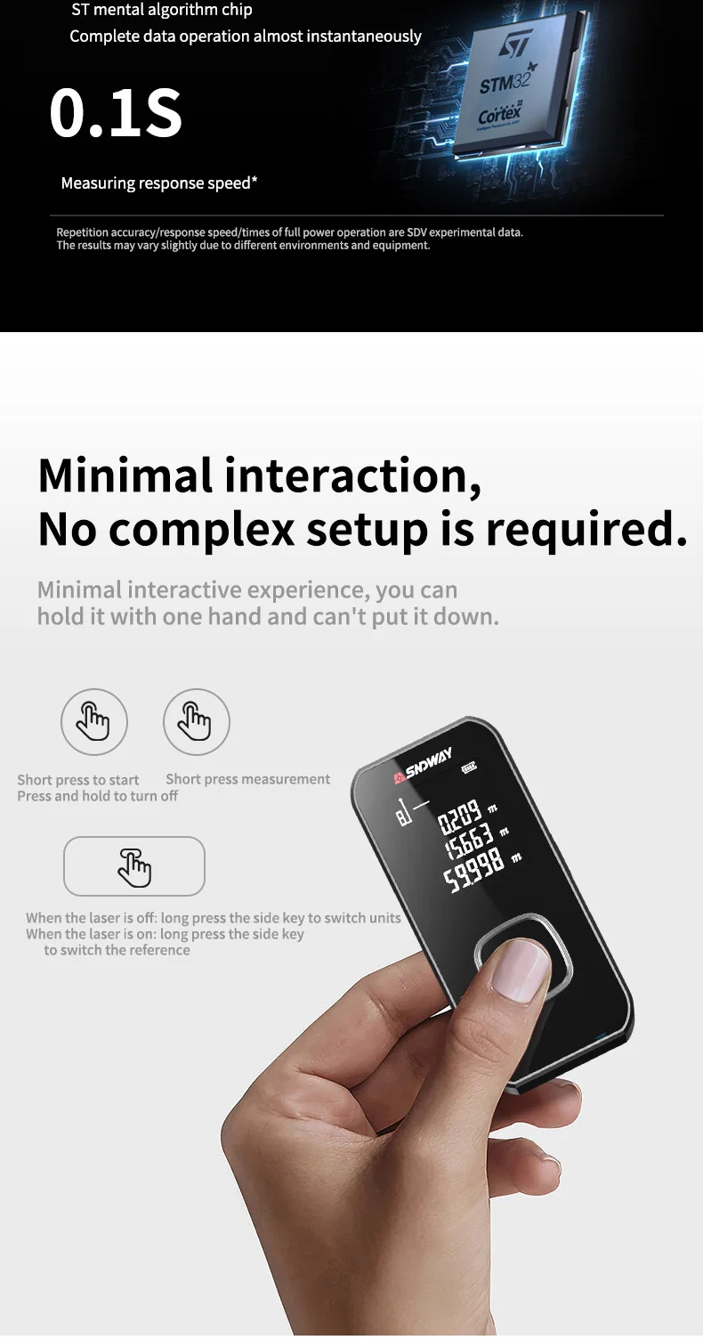Description Picture 5 of itemMini Metal Laser Distance Meter 40M 50M 60M 100M IN FT M Tape Measure Trena Lazer Rangefinders OLED Display Construction Tools