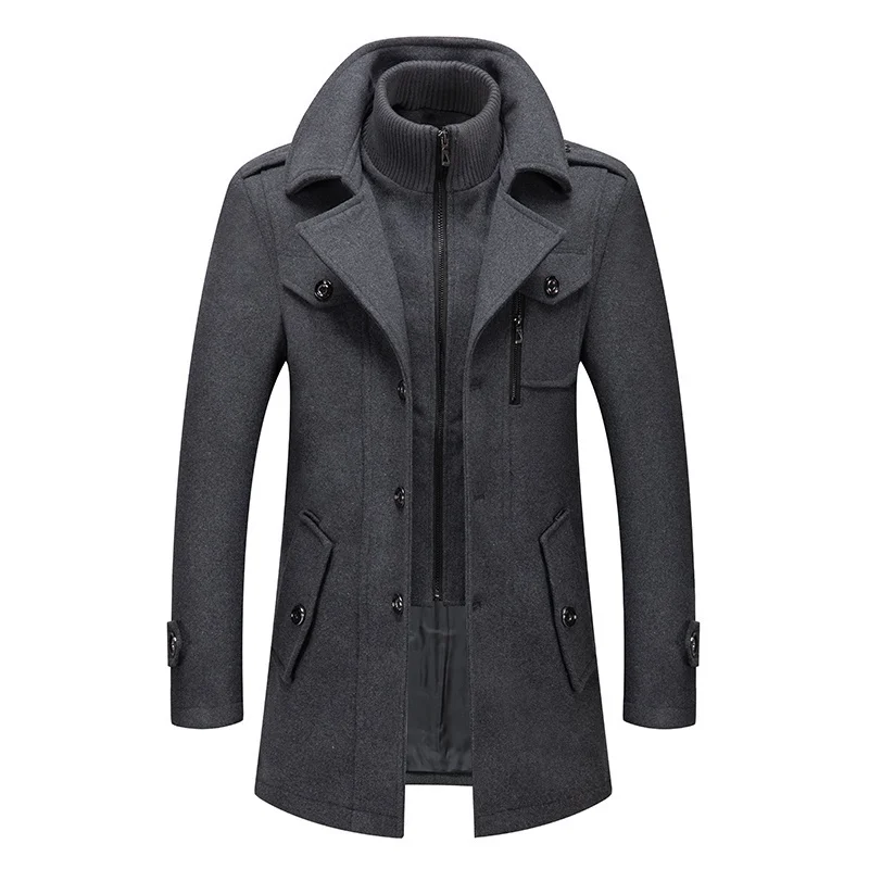 New Men's Wool Polo Collar Wool Jacket Autumn/Winter Windbreaker Warm Dual Collar Outdoor Jacket Men's Fashion Cold Jacket