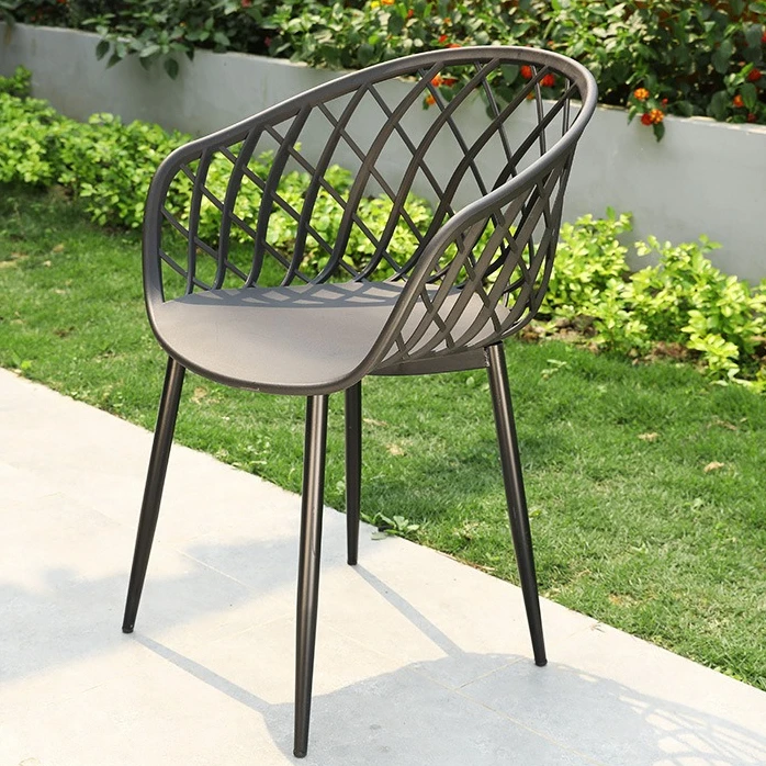 Outdoor Plastic Integral Slant Mesh Chairs Patio Balcony Trendy Milk Tea Shops Cafe Leisure Steel Table Set Durable Weatherproof
