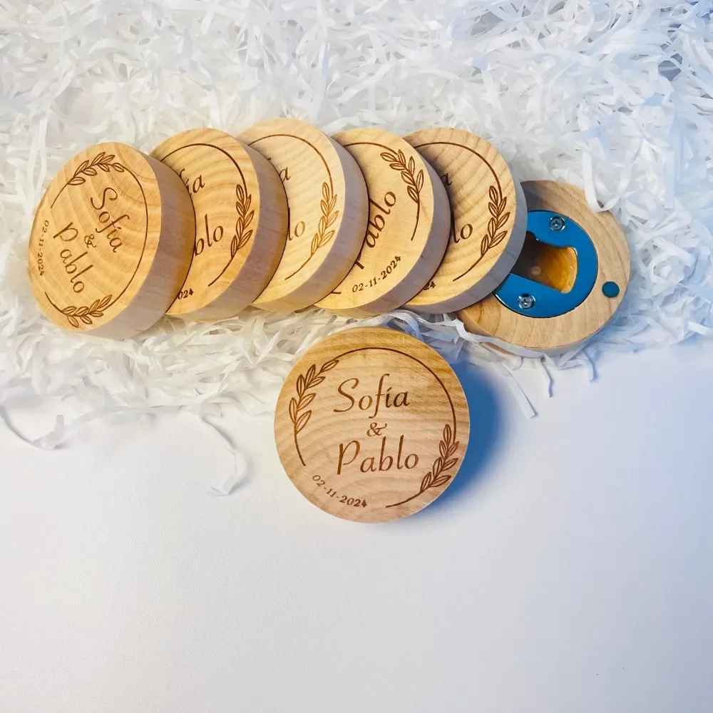 손님용 맞춤형 세례 축하 선물, 나무 병따개, 각인 자석 휴대용 냉장고 자석, 생일 크리스마스 