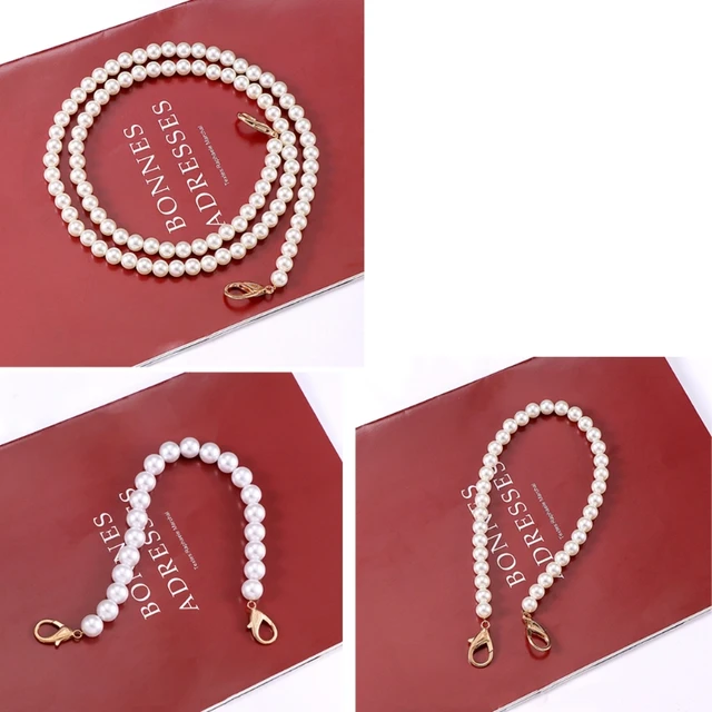 4 Pcs Pearl Bag Strap Short Handbag Purse Pearl Chain Imitation Pearl Bead  Handle Chain Elegant Pearl Purse Strap Clutch Replacement Accessories for