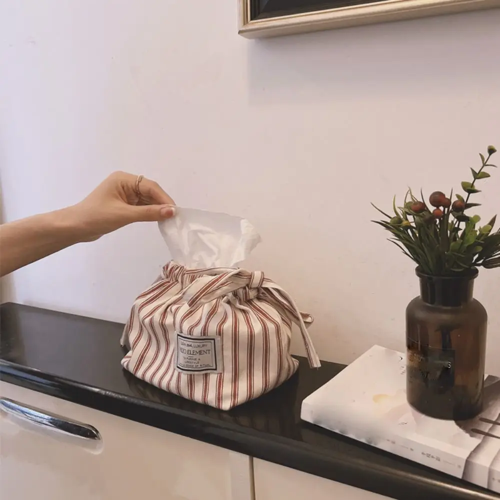 Cotton Drawstring Tissue Bag Korean Style Exquisite Tissue Storage Box Soft Portable Paper Towel Dispenser Table Organization 4