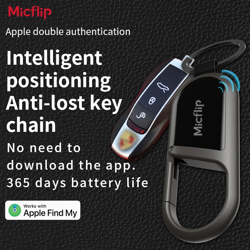 Micflip Smart Carabiner key chain Keyring with Find My tracker to attach Car key chain fob for Apple ios