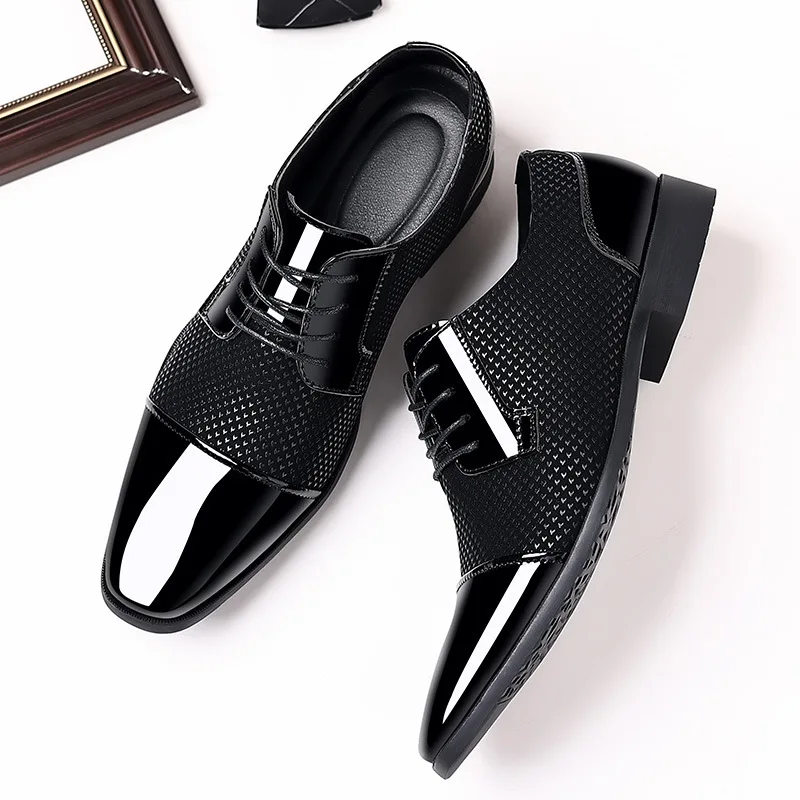 Men Dress Shoes Oxfords Patent Leather Shoes Lace Up Formal Wedding Party leather shoes