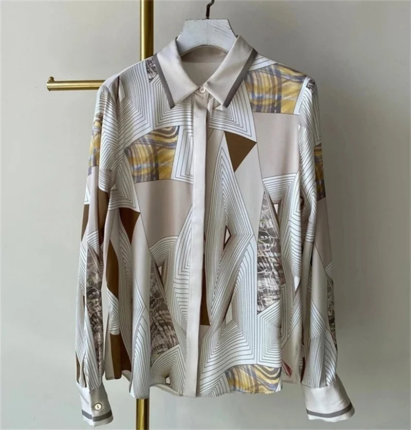 FANIECES S-3XL 빈티지 프린트 여성 블라우스 활주로 바로크 우아한 오피스 숙녀 긴 소매 셔츠 탑 Blusas De Mujer Блуз