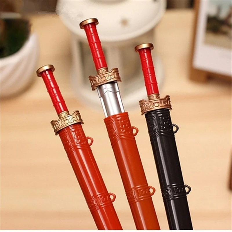 1 Piece Cute Creative Stationery Sword Gel Pen Black 0.38mm School Office Supplies Chinese Style Vintage Weapon pretty lovely final fantasy sword of destruction japanese samurai metal value keychain medieval vintage melee weapon pendant toy pocket knives