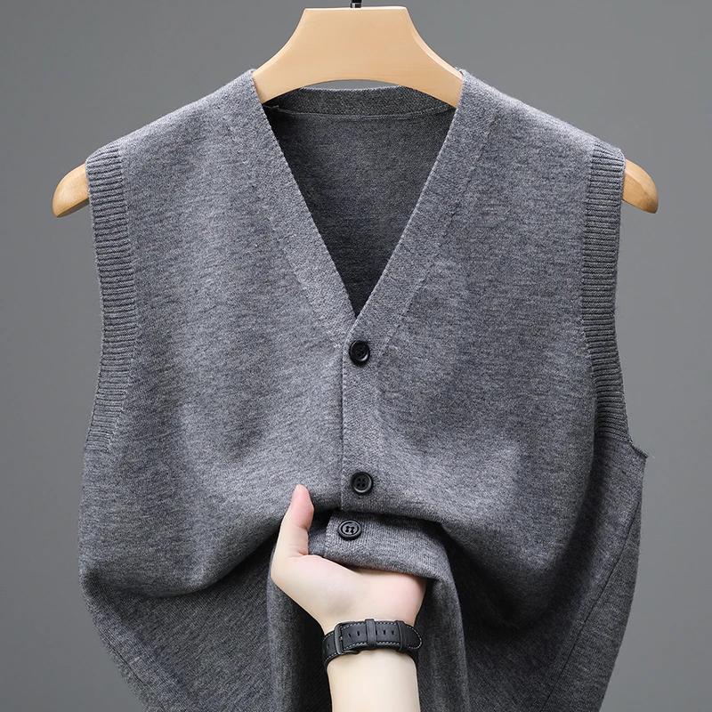 Men Sweater Vests Single Breasted Pullover Autumn Sleeveless Knitted Male Waistcoat Jumper