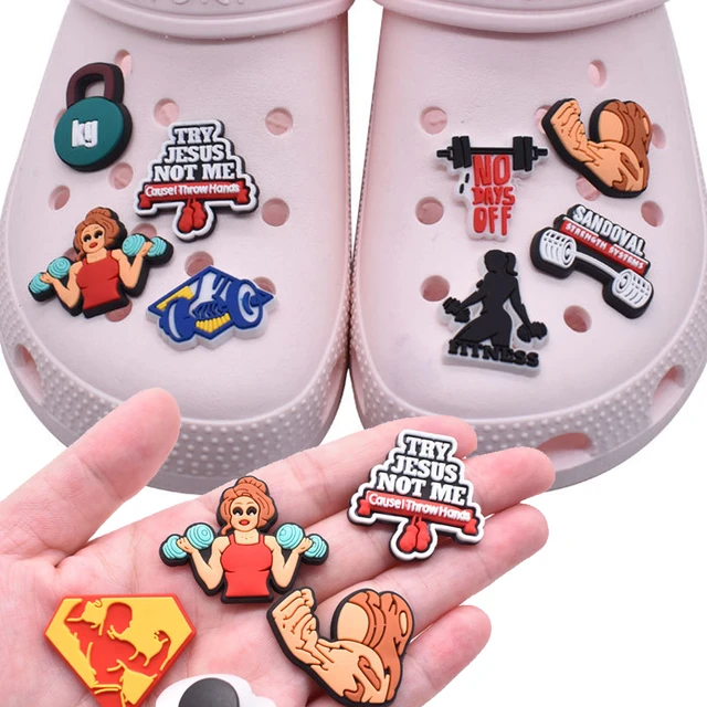 Wholesale 1pcs PVC Shoe Charms for Crocs Fitness Sport Women Sandals Buckle  Kids Pins Decoration Jeans Accessories X-mas Gift