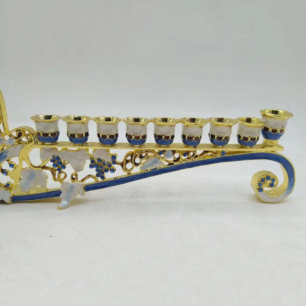 Hanukkah Hand Painted Enamel Menorah Candelabra Chanukah Temple Candlesticks 9 Branches Candle Holder