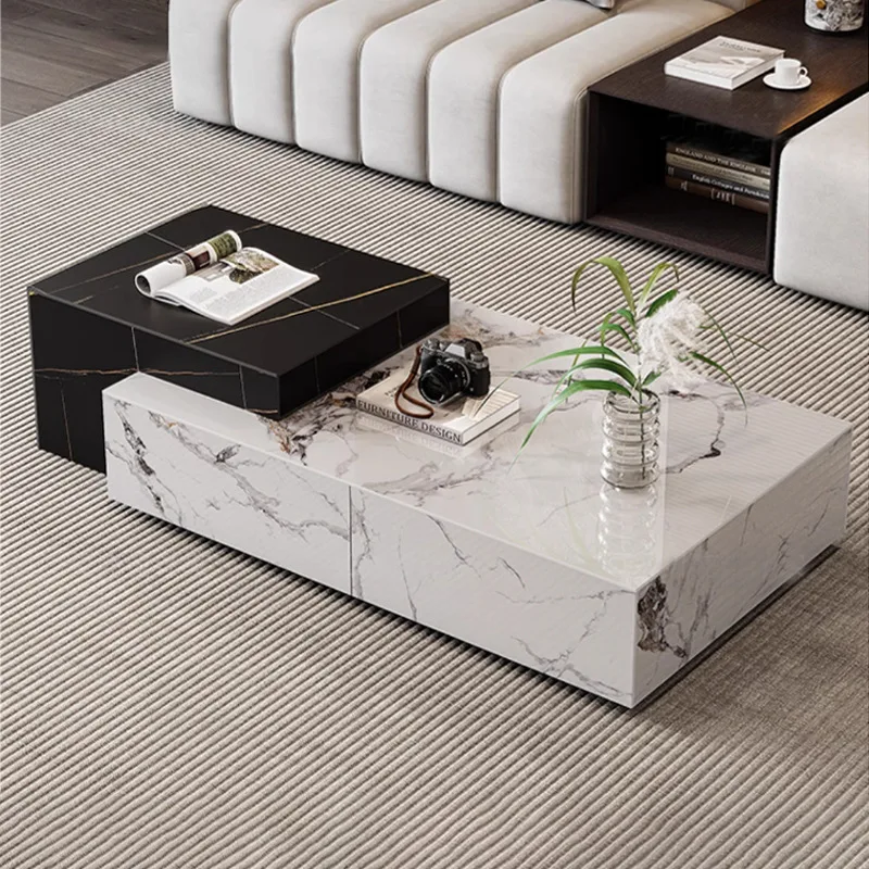 

Rectangular slate coffee table light luxury modern simple marble combination