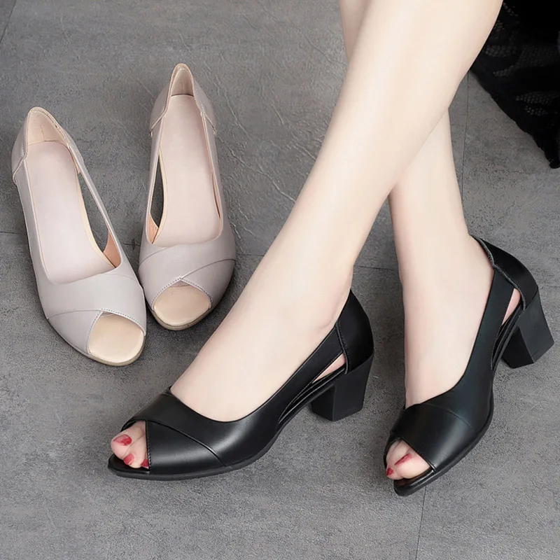 Are Open Toed Shoes Business Professional Open-toed-Summer-Dress-Shoes-Open-toed-Office-Work-Shoes-Mid-heeled