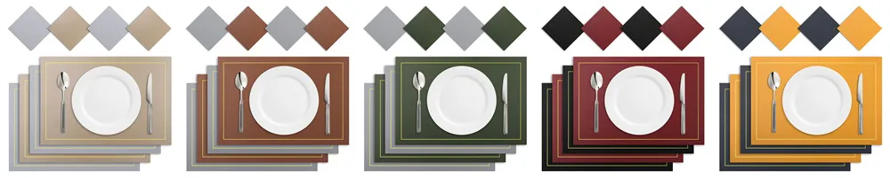 Faux Leather Placemats and Coaster Sets of 4 Dual-Sided PU Table Mat Hot Resistant Place Mats for Dining Table Christmas Décor: 3 - 5 Days Free Delivery Only UK