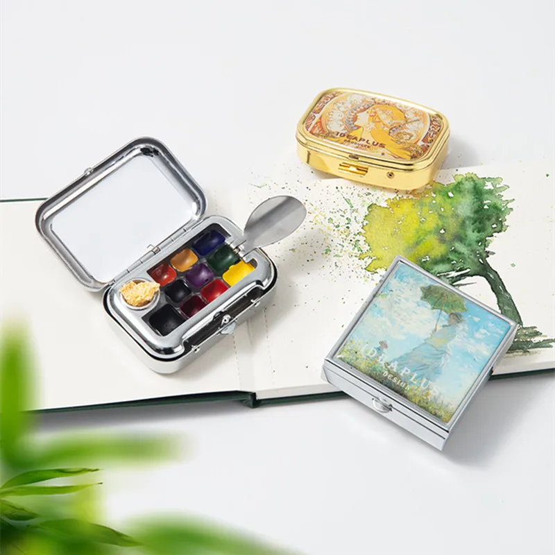Mini Portable Paint Box Empty Box 10/16 Grid Palette Watercolor Moisturizing Student Artist Travel Painting Art Supplies,paint tray,color palette,watercolor palette