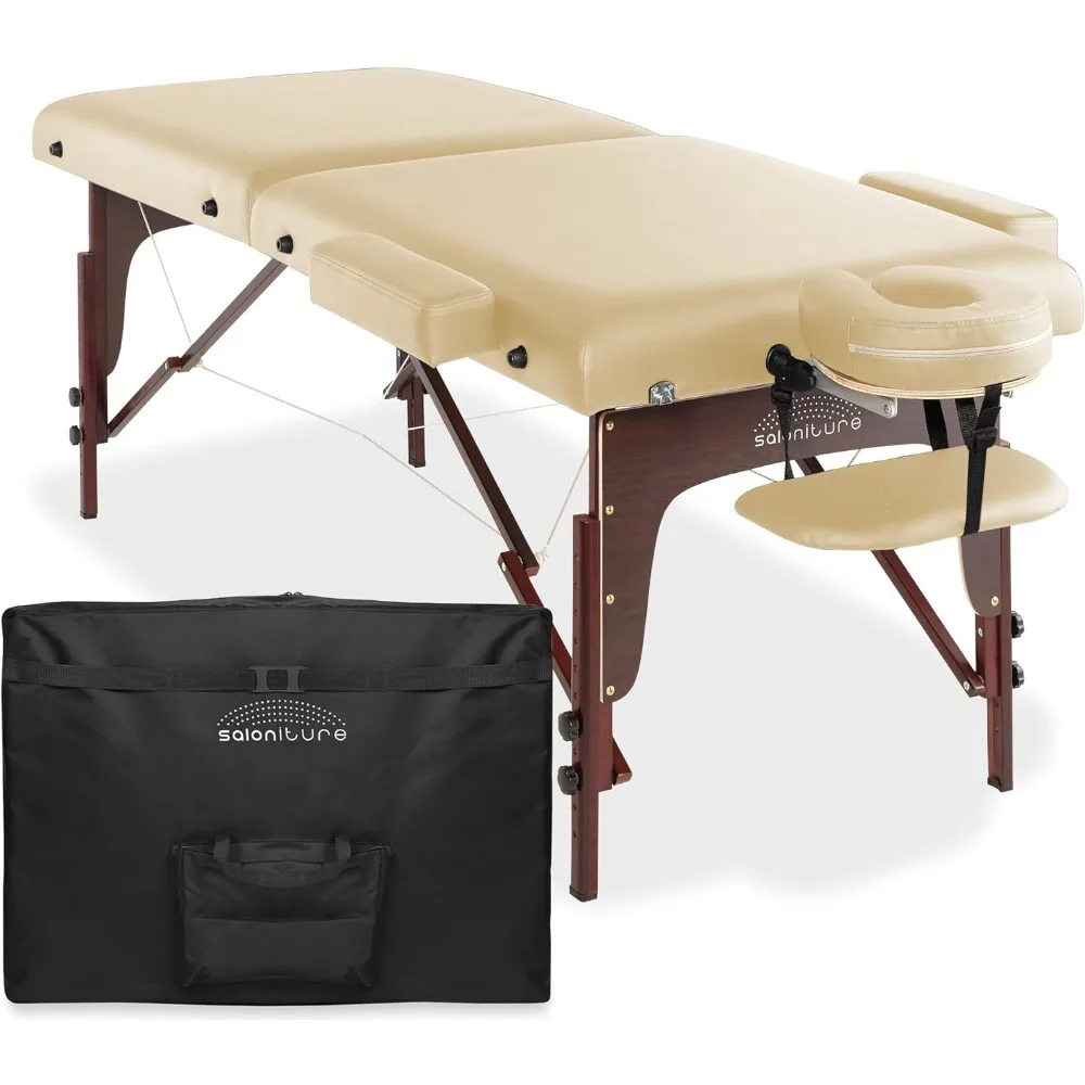 

Saloniture Professional Portable Lightweight Bi-Fold Memory Foam Massage Table with Reiki Panels - Includes Headrest