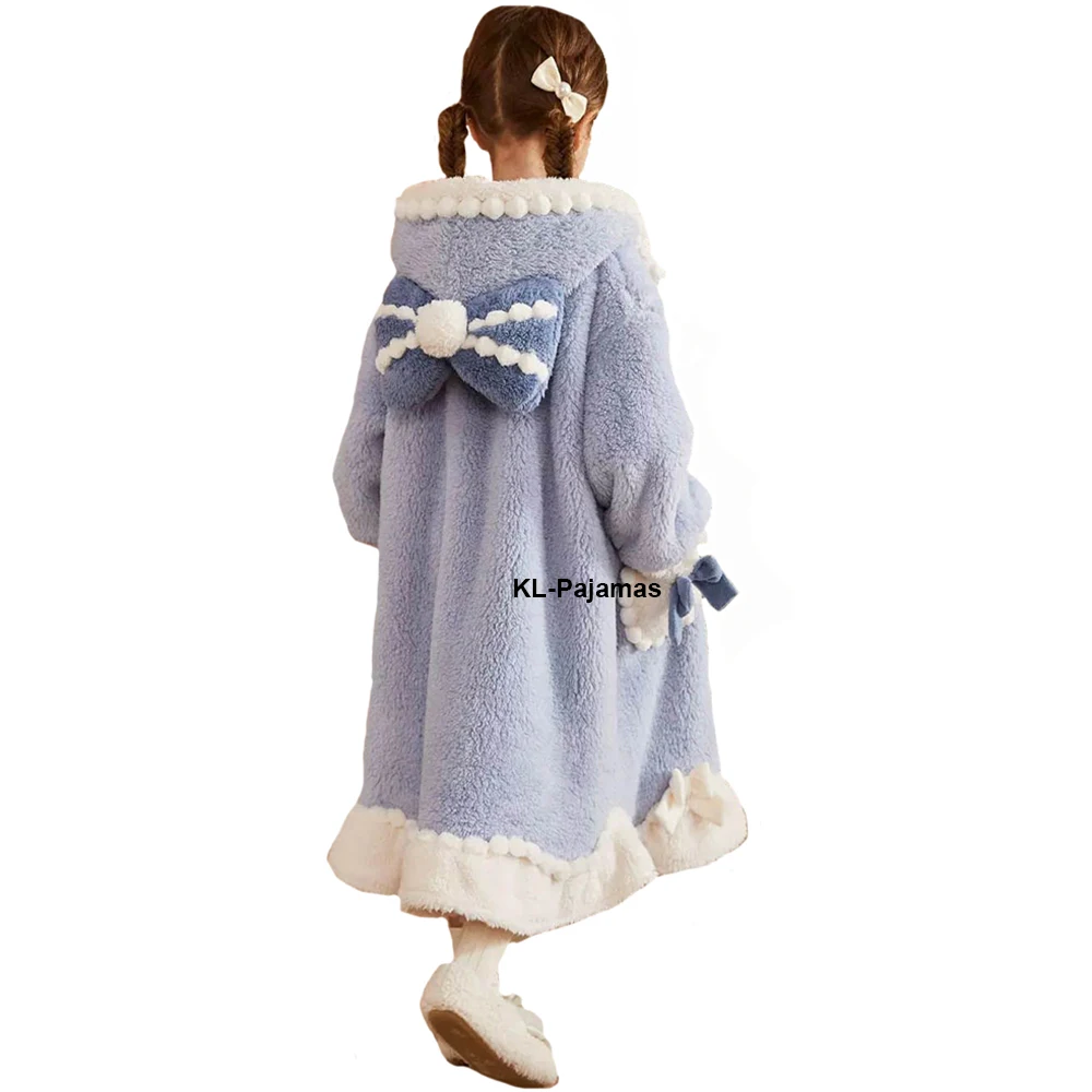

Children's Pajamas Girls Winter Princess Robes Coral Fleece Thickened Bathrobes Cartoon Flannel Hooded Nightgown Home Clothes