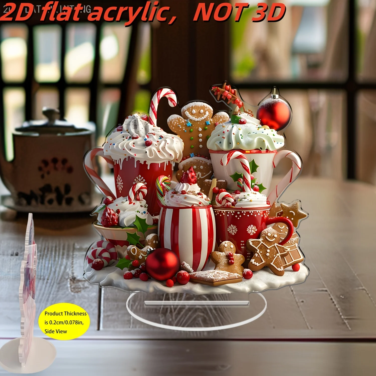 1pc Schneehaus Santa Elch Lebkuchenmann Acryl 2D Flache Dekoration Weihnachten Geschenk Urlaub Atmosphäre Noel Hause Desktop Ornamente – Detail 2