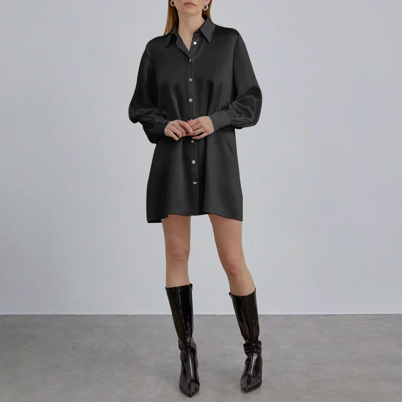 Vestido de Cetim Botão até Streetwear Primavera Moda Feminina Elegante Manga Longa Escritório Senhoras Midi Camisa Vestido Femme 2022 8 Computers & Electronics