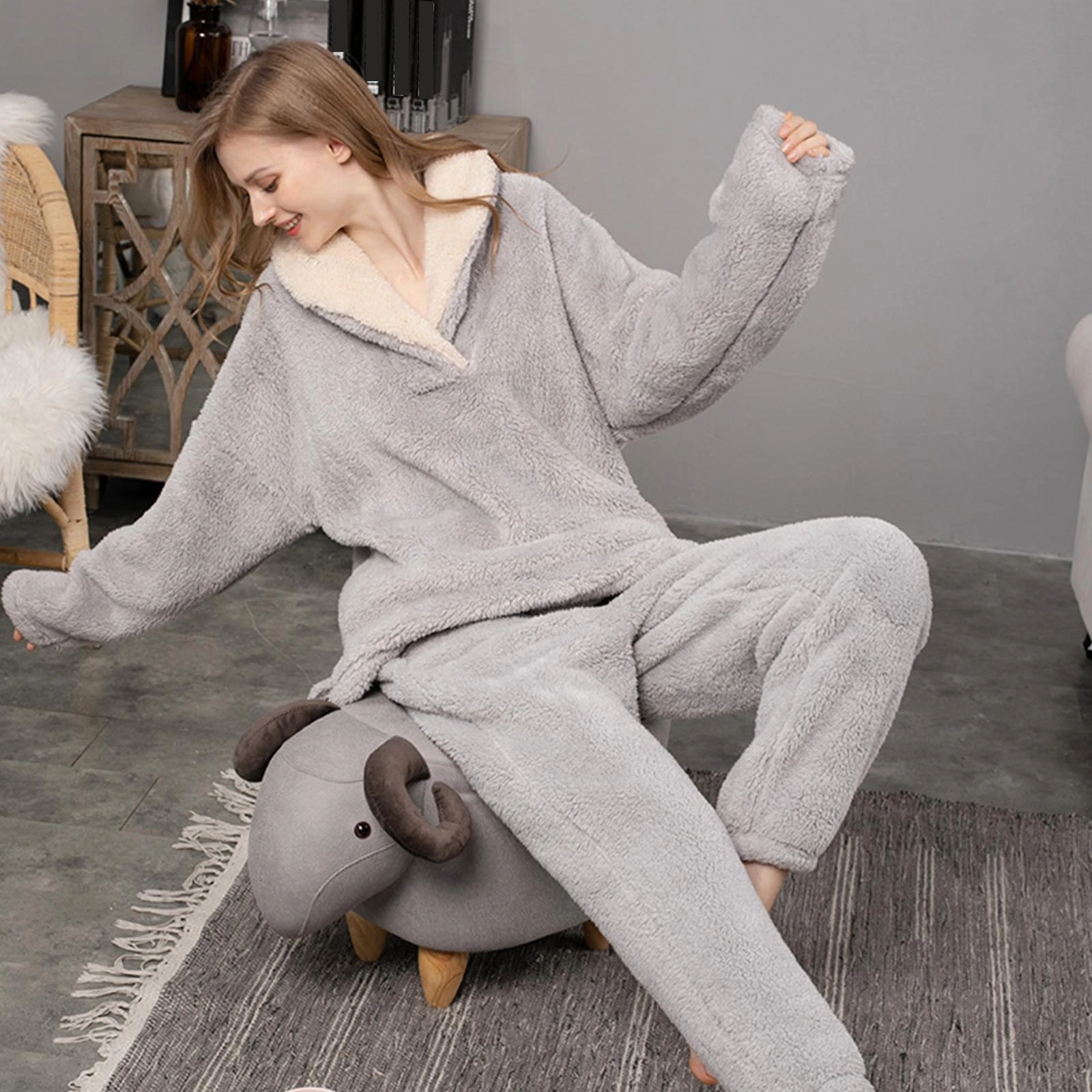 Conjunto de pijamas de Invierno mujer, traje de estar por casa con pantalones gruesos cálidos, ropa de dormir para el hogar de felpa, novedad de 2022| | - AliExpress