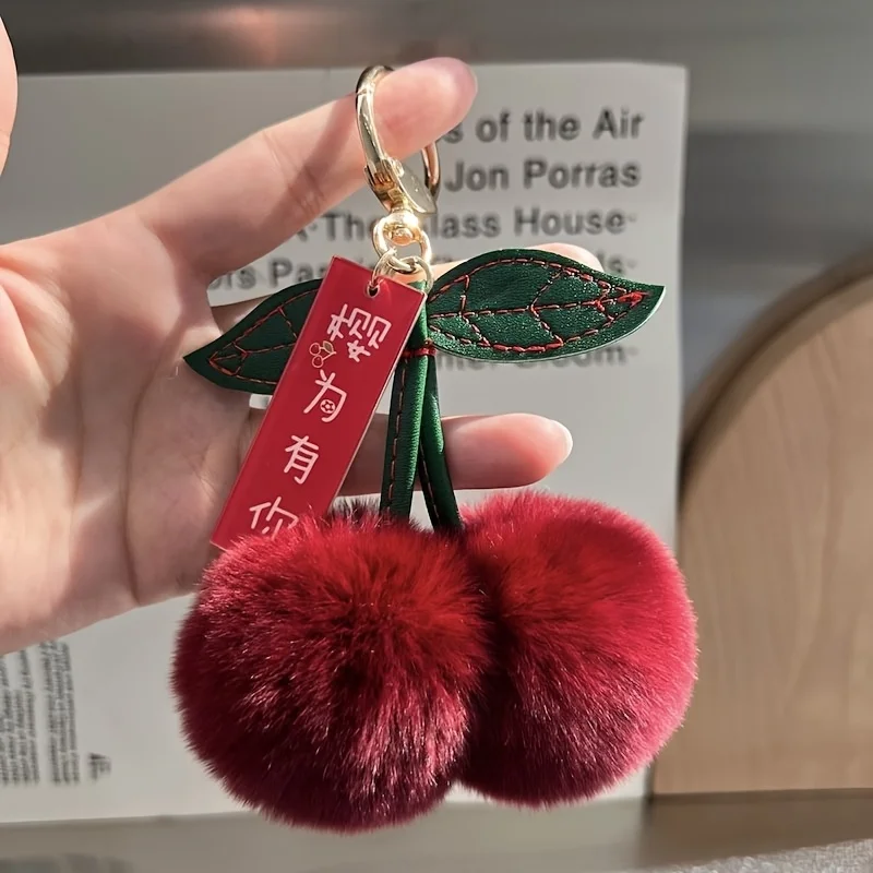 Llaveros De Cereza Con Moño - Pack De 2, En Rojo Y Rosa - Adornos Bonitos Para Llaves O Bolsos