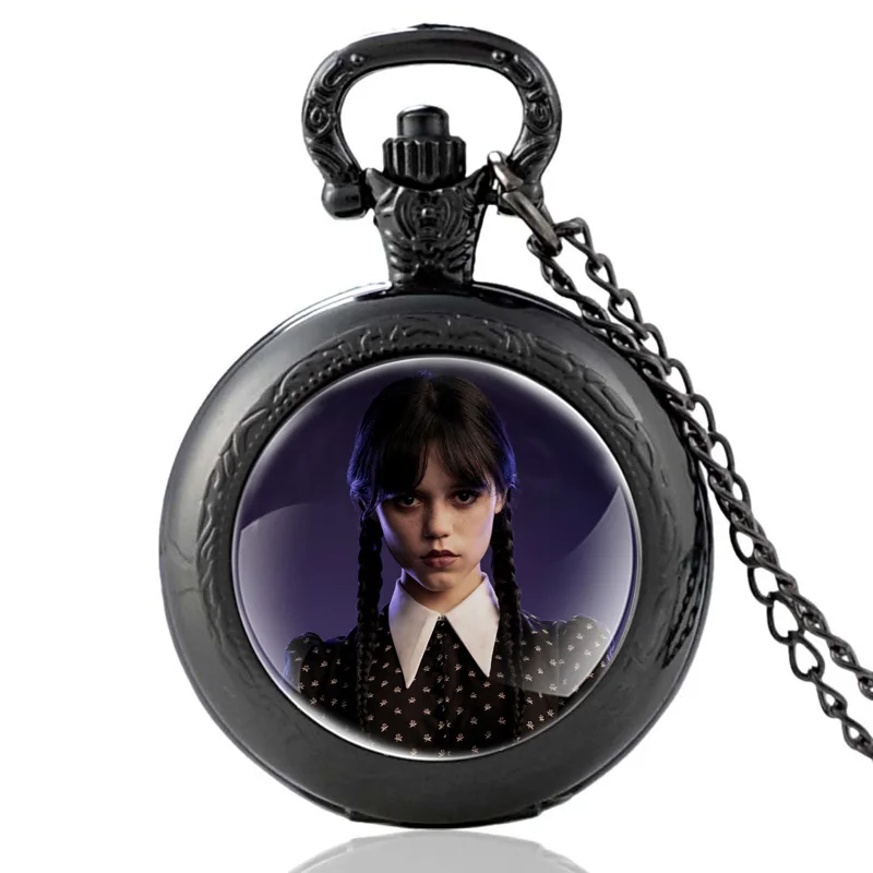 Černá středa addamsová sklo kabošon křemen kapsa hodinky vintage muži ženy přívěsek řetízek hodinky dárky