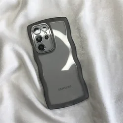 Fashionable Transparent Curly Wave Phone Case - Shockproof Clear Candy Color Cover - S21 Plus (Black)