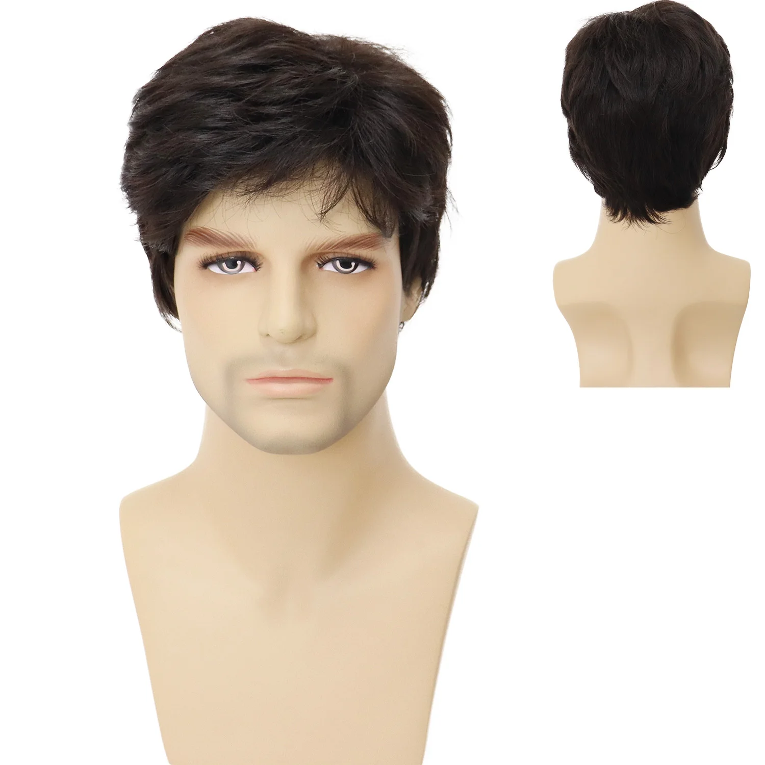 

GNIMEGIL Synthetic Men's Wigs Dark Brown Short Straight Hair Wig Male Cosplay Halloween Costume Christmas Natural Fashion Style