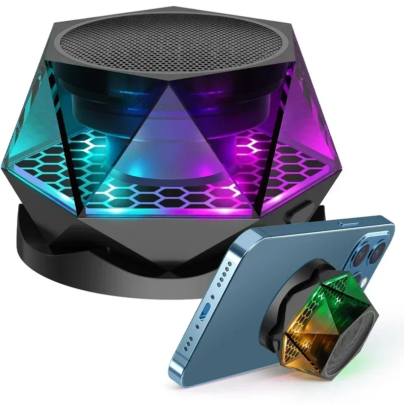 Speaker Bluetooth Wireless Diamond RGB Color Light for iPhone Android TWS Pairing Portable Magnetic Phone Stand