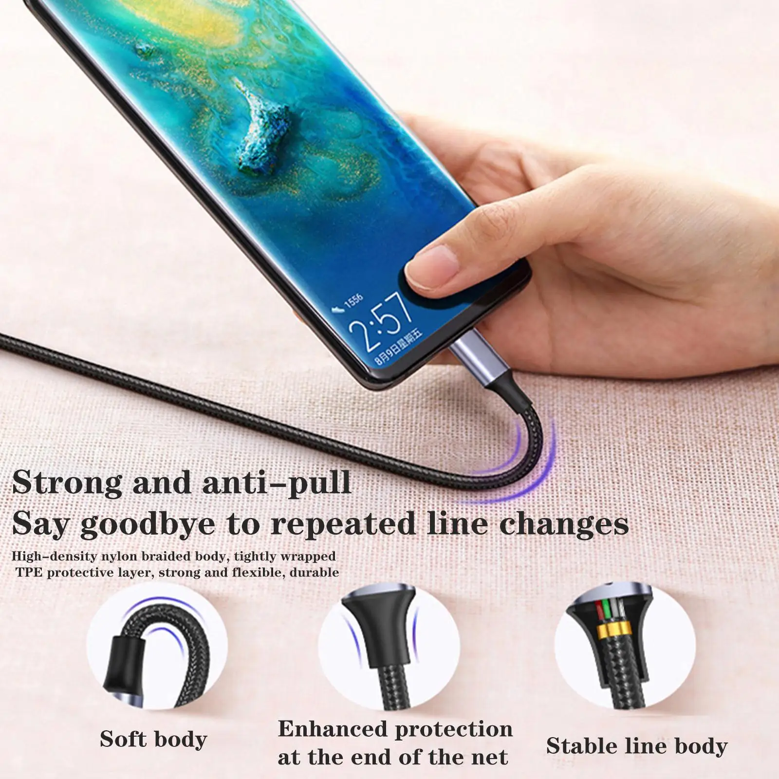 0.5m USB 100w Super Fast Charging Line Cable Elbow 90 Degree Right Angle Strong And Anti-pull For TYPE-C Phone Accessories O8C3