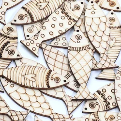 20pcs Mixed Fish Cartoon Wooden Embellishments for DIY Crafts and Home Decor (Mixed)