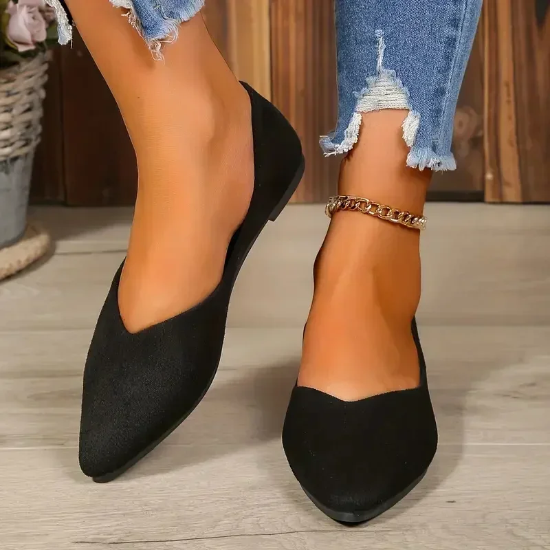 Pointed Slip on Flats Shoes Women New Fashion Solid Color Knitted Casual Loafers Women Breathable Ballet Shallow Shoes for Women 4