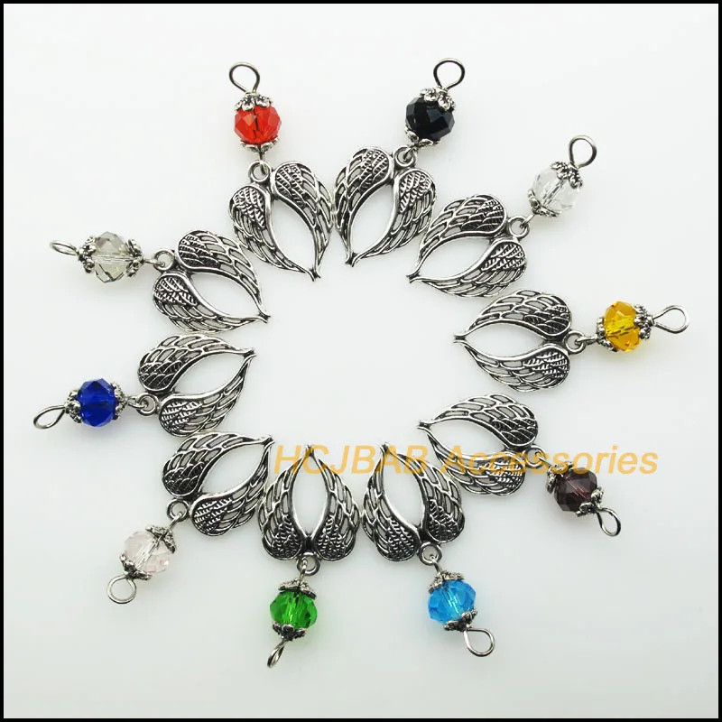 

10Pcs Mixed Round Crystal Antique Silver Color Animal Wings Charms Pendants 17x22mm