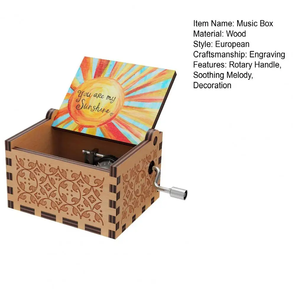 6.4* 5.2cm Mini Music Box Rotary Handle Wooden Music Box You Are My Sunshine Mechanical Musical Box Desktop Decor Birthday Gift 5