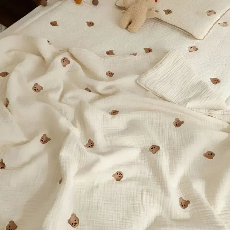 Cotton Muslin Baby Blanket Newborn 6 Layer Gauze Stroller Blanket Bear Embroidery Kids Sleeping Blanket Bedding Baby Item 3