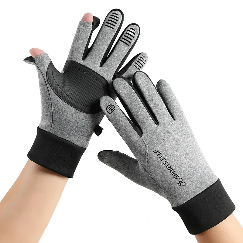 Men's Gloves Fleece Waterproof Cycling Autumn Winter Gloves Male Warm Driving Fishing Courier Flip Fingertip Touch Screen Gloves 6